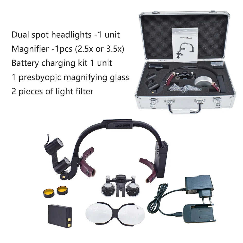 Dental LED Headlight Binocular Loupes  2.5X/3.5X Headband Ajustable 5W Dentist Surgical Headlamp Dentistry Magnifier